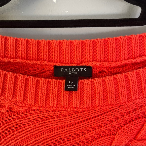 Talbots Red Orange Boat Neck Sweater Cable Knit Cotton Size Large Petite LP - Picture 6 of 8